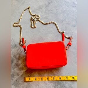 Leather mini bag with silver chain strap in Orange NWOT